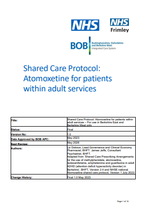 Atomoxetine-shared care (6-17 yrs) Psicon