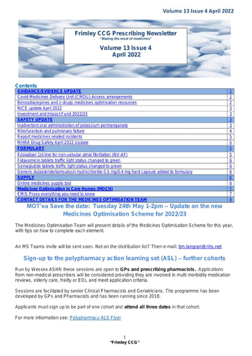 Frimley CCG Prescribing Newsletter April 2022
