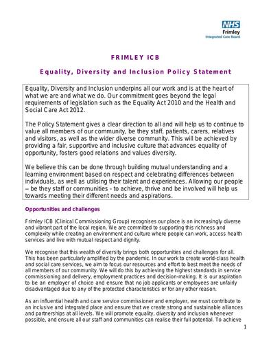 NHS Frimley EDI Policy Statement