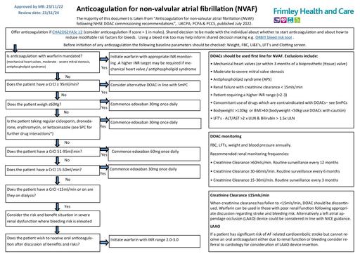 Anti-coagulation for non valvular atrial fibrillation - treatment selection tool (OAC)