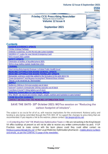 Frimley CCG prescribing newsletter September 2021