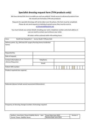 NEHF and SH places ( Frimley South) specialist dressing request form