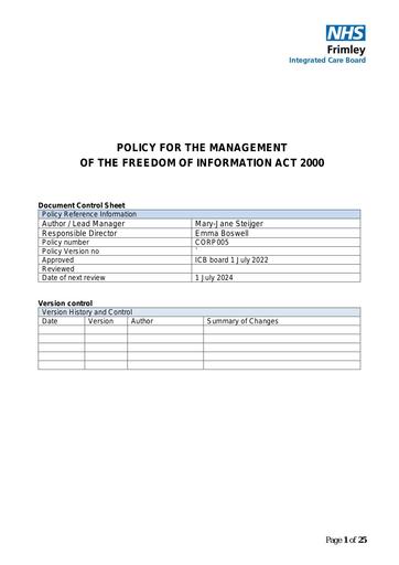 Frimley ICB Freedom of Information Policy