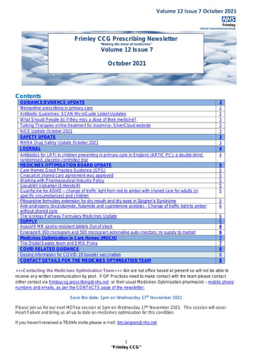Frimley CCG prescribing newsletter October 2021