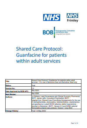 Guanfacine for patients within adult services- shared care (BHFT)