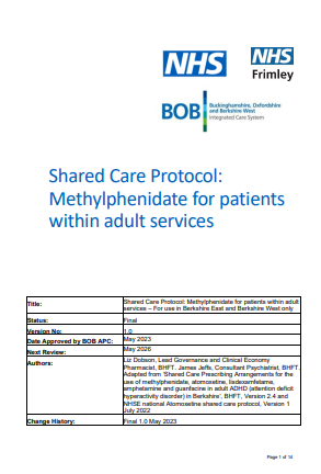 Methylphenidate for patients within adult services - shared care (BHFT)