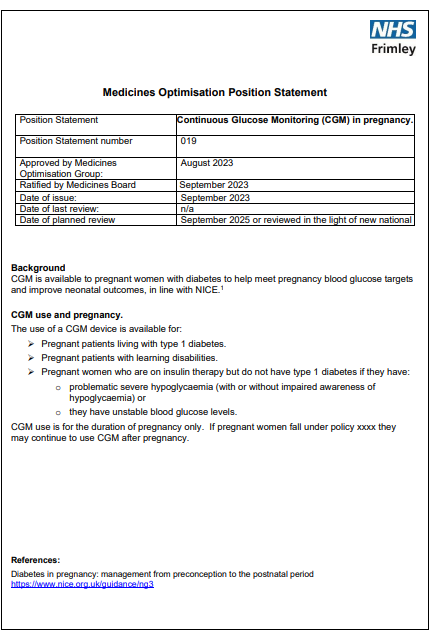 019 MOG Position Statement-  Continuous Glucose Monitoring (CGM) and pregnancy